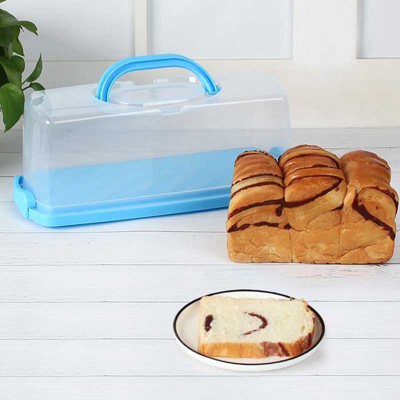 FEOOWV Portable Plastic Rectangular Loaf Bread Box with Transparent Lid, Bread Keeper for Carrying and Storing Loaf Cakes,Banana Bread,Pumpkin Bread,Quick Breads (Blue) - Image 3
